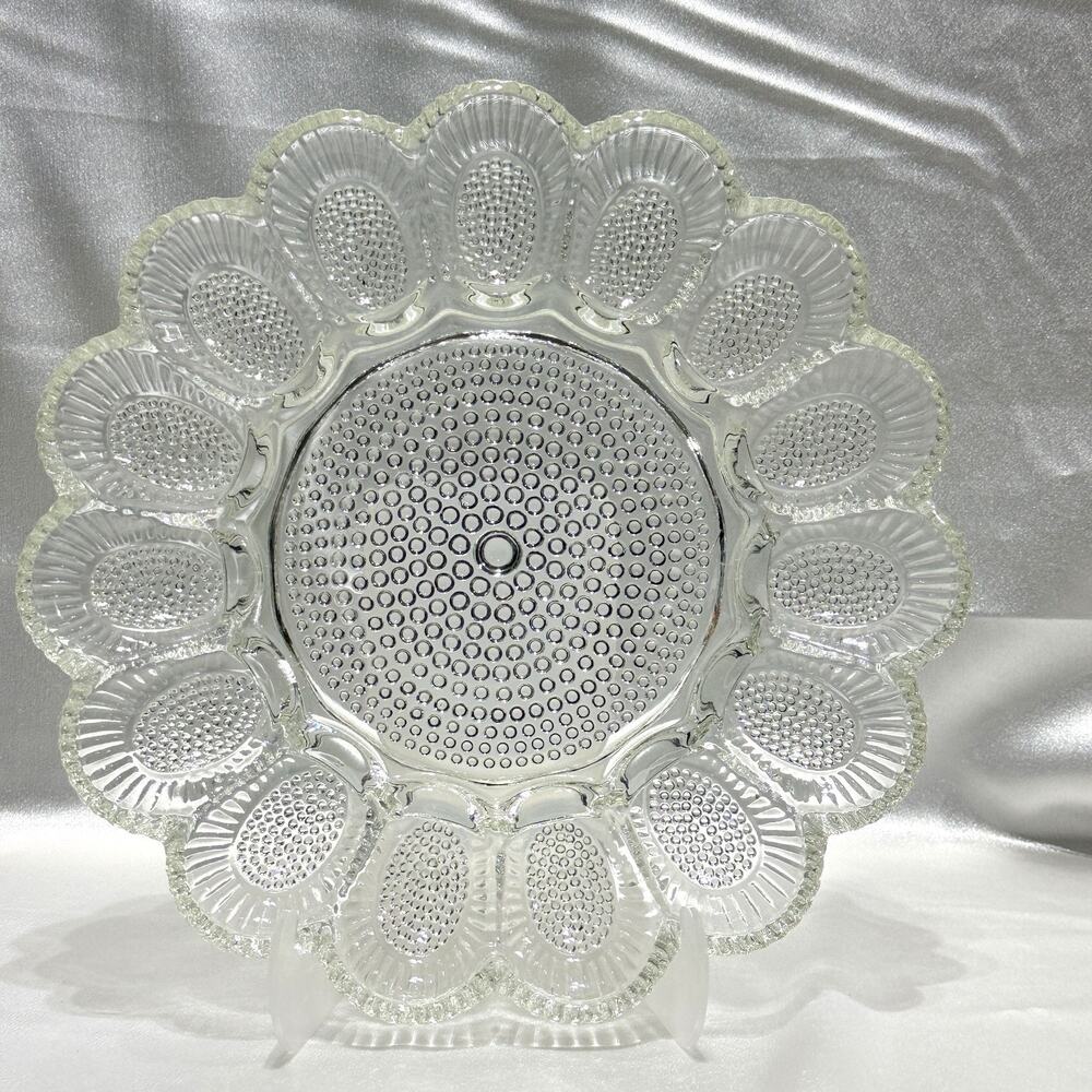 Indiana Glass Hobnail Clear 11” Deviled Egg Plate 15 Slot Relish Tray Vintage